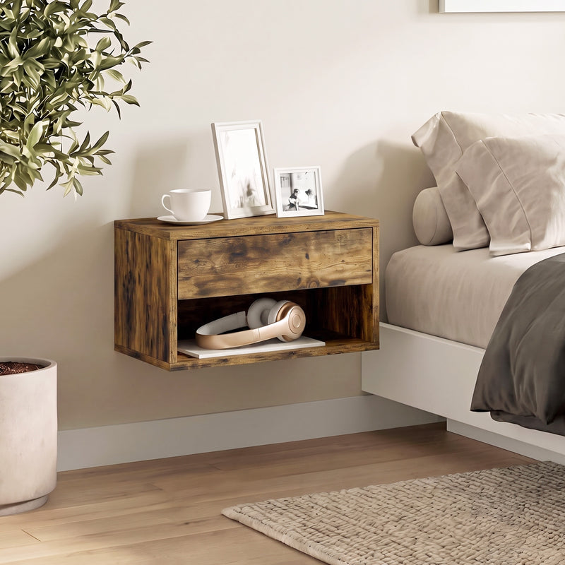HOMCOM Set of Two Floating Bedside Tables - Rustic Brown – view 9
