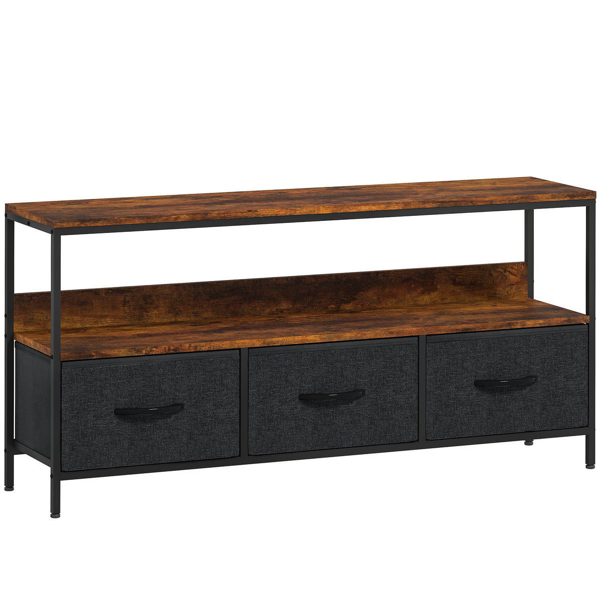 120 cm TV Stand with 3 Foldable Fabric Drawers – Rustic Brown