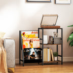 3-Tier Record Player Stand, End Table for Living Room, Bedroom - Rustic Brown