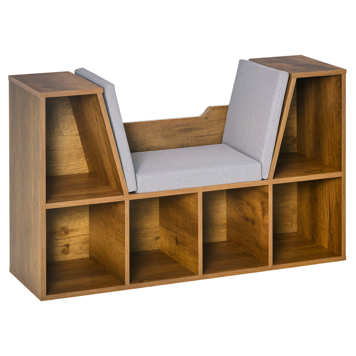 6-Cube Bookcase with Cushioned Reading Seat – Rustic Brown