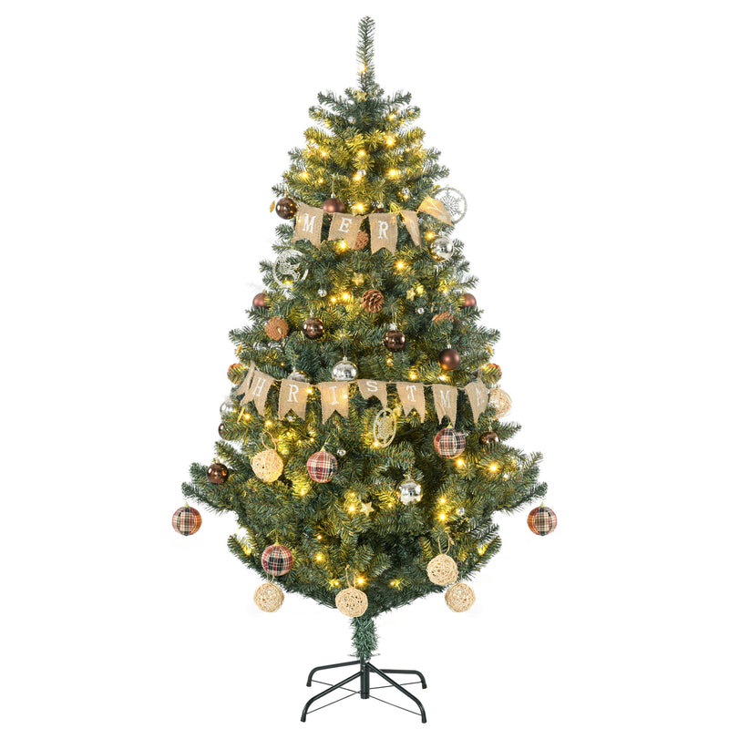 6ft pre-lit green Christmas tree with warm white lights, baubles and a Merry Christmas banner