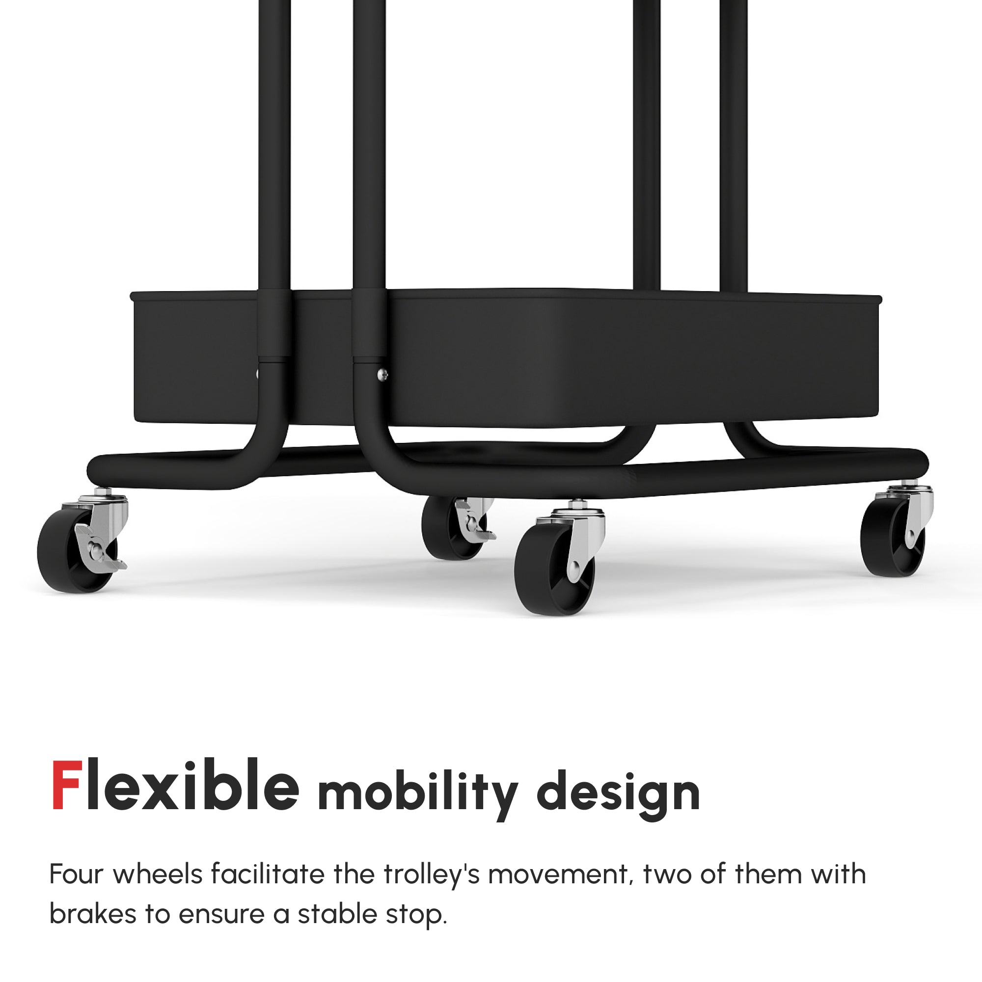 HOMCOM Three-Tier Home Trolley, with Handle and Wheels - Black