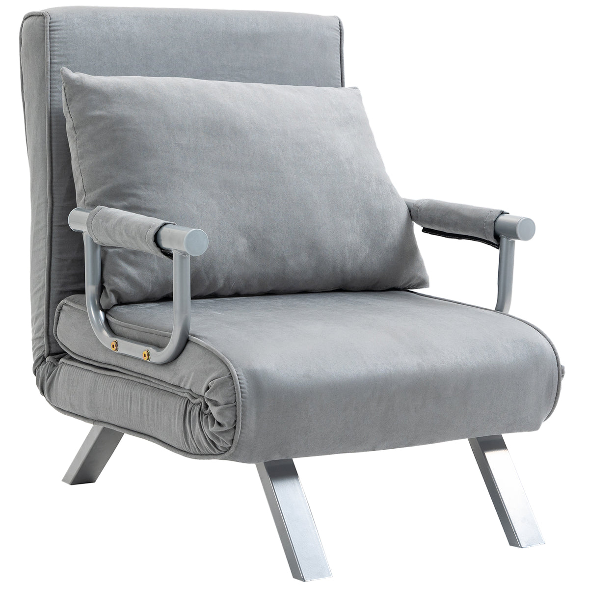 3-in-1 Faux Suede Chair Bed with 5-Position Back – Light Grey