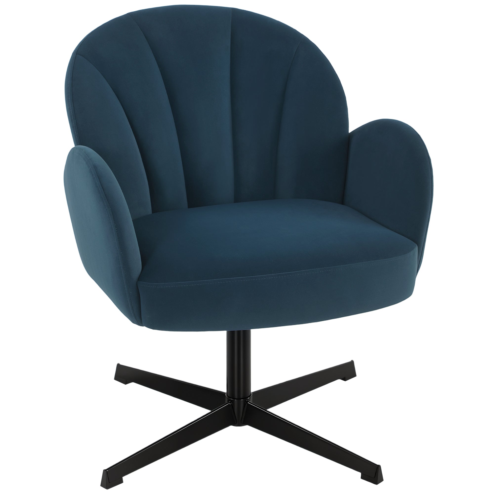 Swivel Accent Chair, Shell-Shaped Armchair with Spring Cushion, Metal Base, Dark Blue