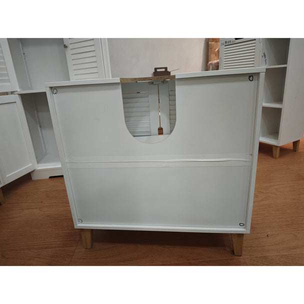 HOMCOM Under Sink Bathroom Cabinet Adjustable Shelf Under Sink Cabinet 2 Louvered Doors, White – view 2
