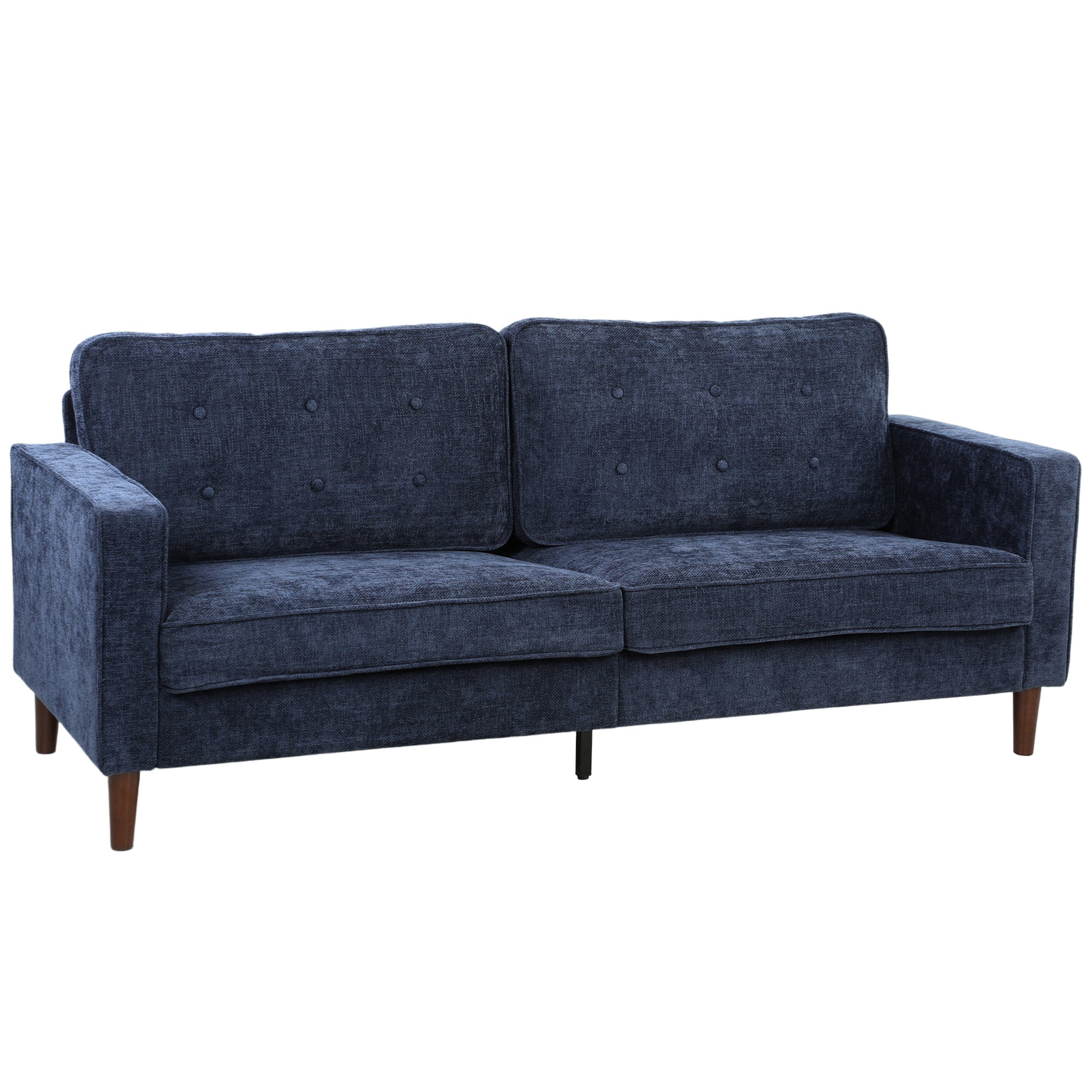 3 Seater Sofa Button Tufted Upholstered Couch with Wood Legs for Living Room, Dark Blue