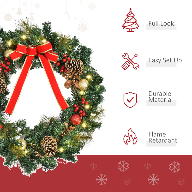 60cm Light-Up Christmas Wreath displayed on a wall or door