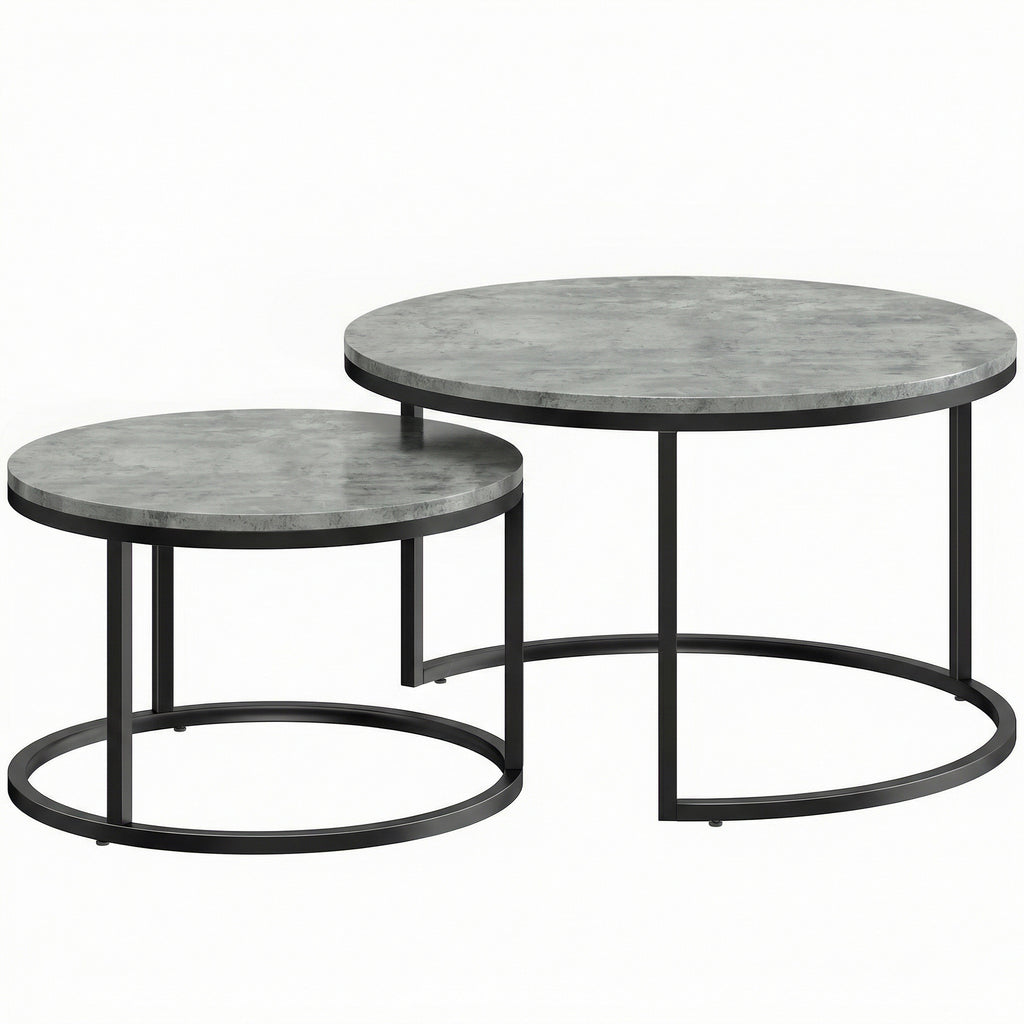 Set of Two Cement-Effect Stacking Tables - Grey