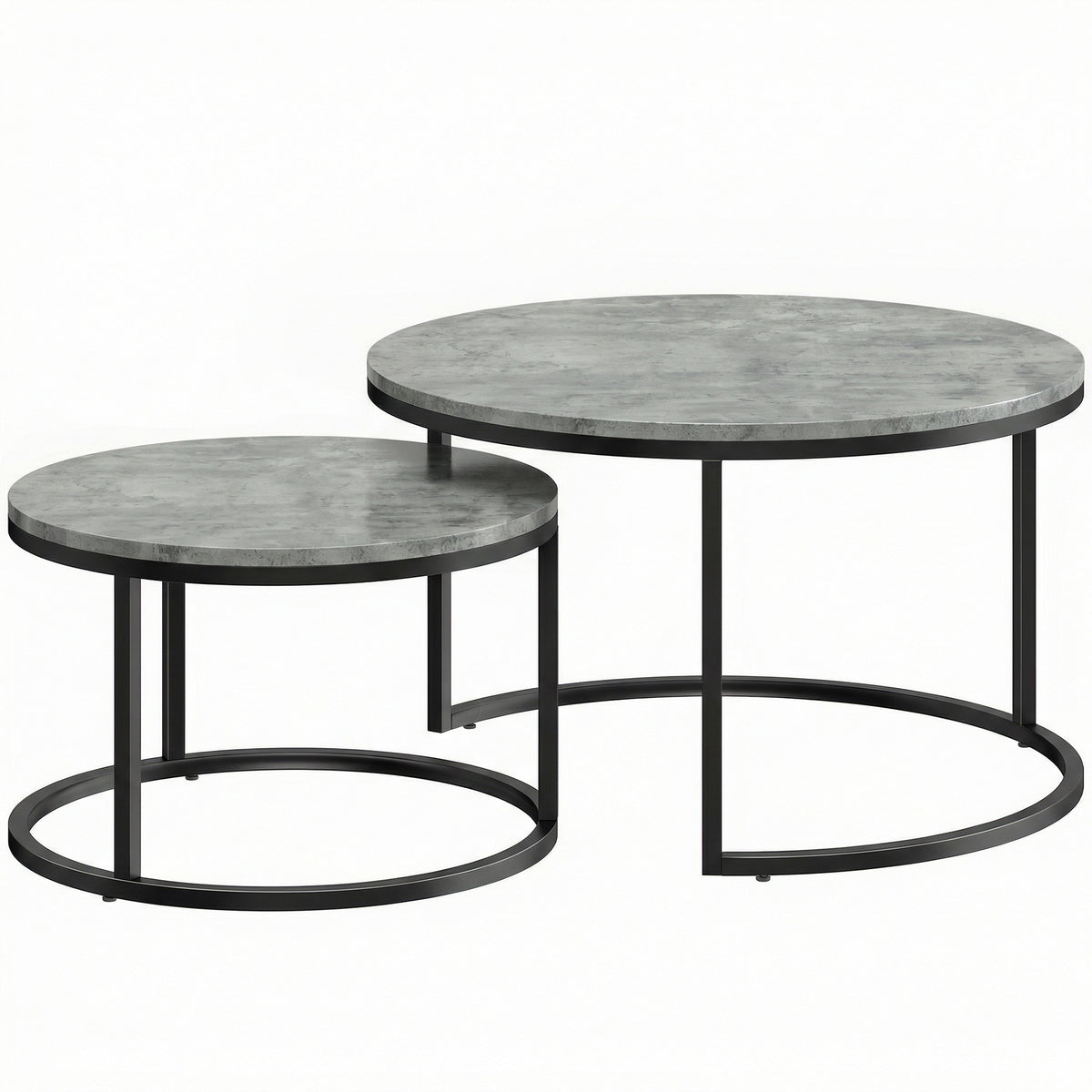 Set of 2 Round Cement-Effect Nesting Coffee Tables – Grey