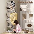 9-Tier Tree Bookshelf, Industrial Free Standing Bookcase with Steel Frame, Display Storage White