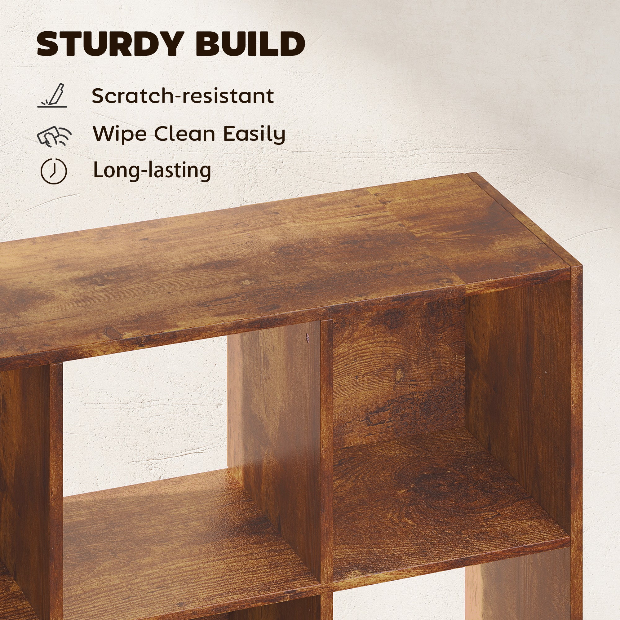 3-tier 9 Cubes Storage Unit Particle Board Cupboard Bookcase Organiser Home Office Shelves, Rustic Brown