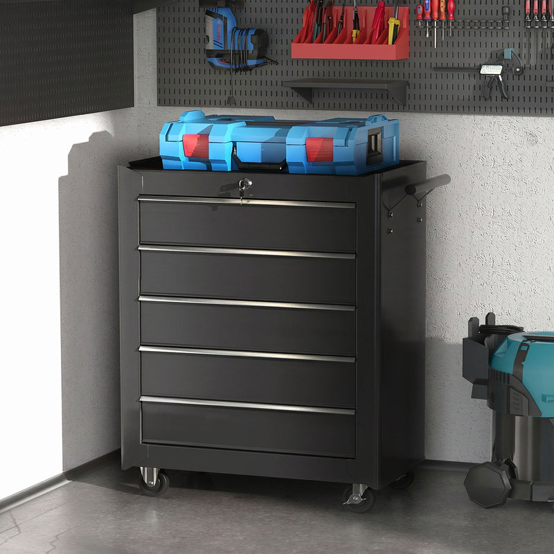 5-Drawer Lockable Rolling Tool Chest with Handle & 2 Keys – Black – image 9 of 9