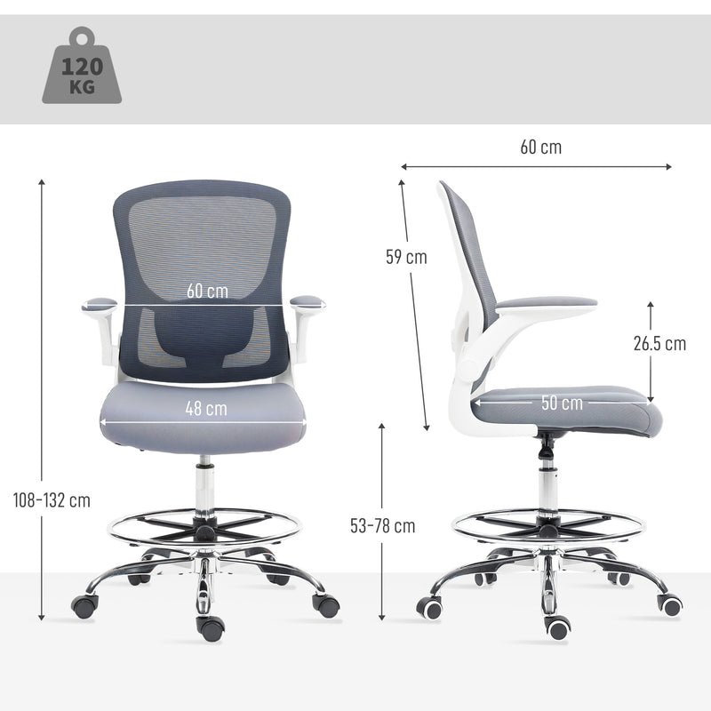 HOMCOM Draughtsman Chair, with Adjustable Lumbar - Charcoal Grey – view 3