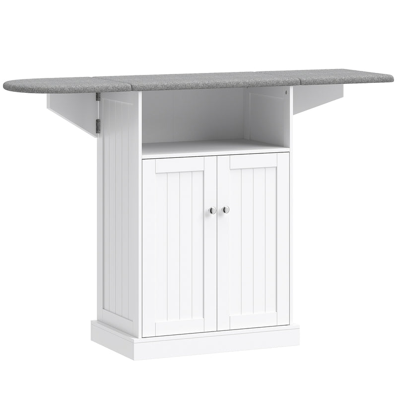 HOMCOM Ironing Board Cabinet on Wheels with Foldable Top, Mobile Storage Cabinet with Ironing Board, Open Compartment