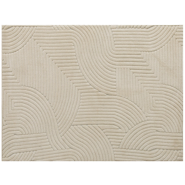 Cream thick plush geometric jacquard rug, 200 x 140 cm