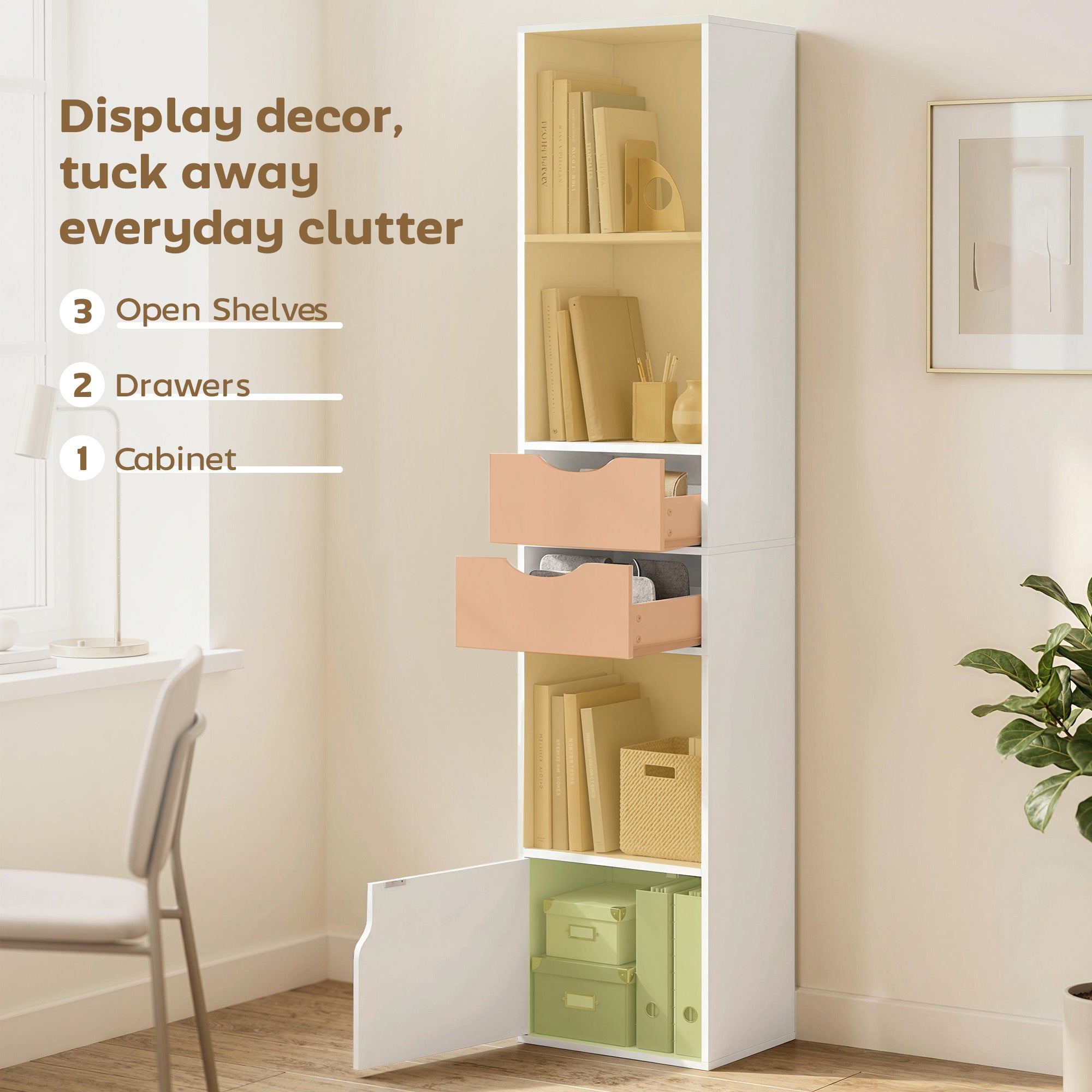 Bookcase with Drawers Adjustable Shelf Bookshelf with 2 Drawers and Cabinet 158 cm White