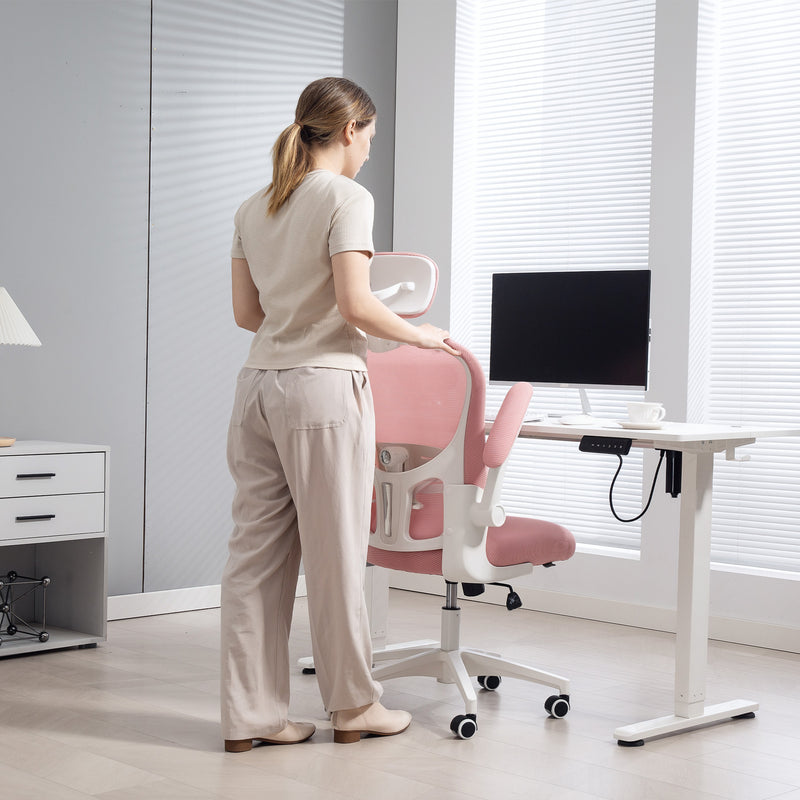Vinsetto Multi-Adjustable Office Chair, with Lumbar Support, Headrest and Mesh Back - Pink – view 9