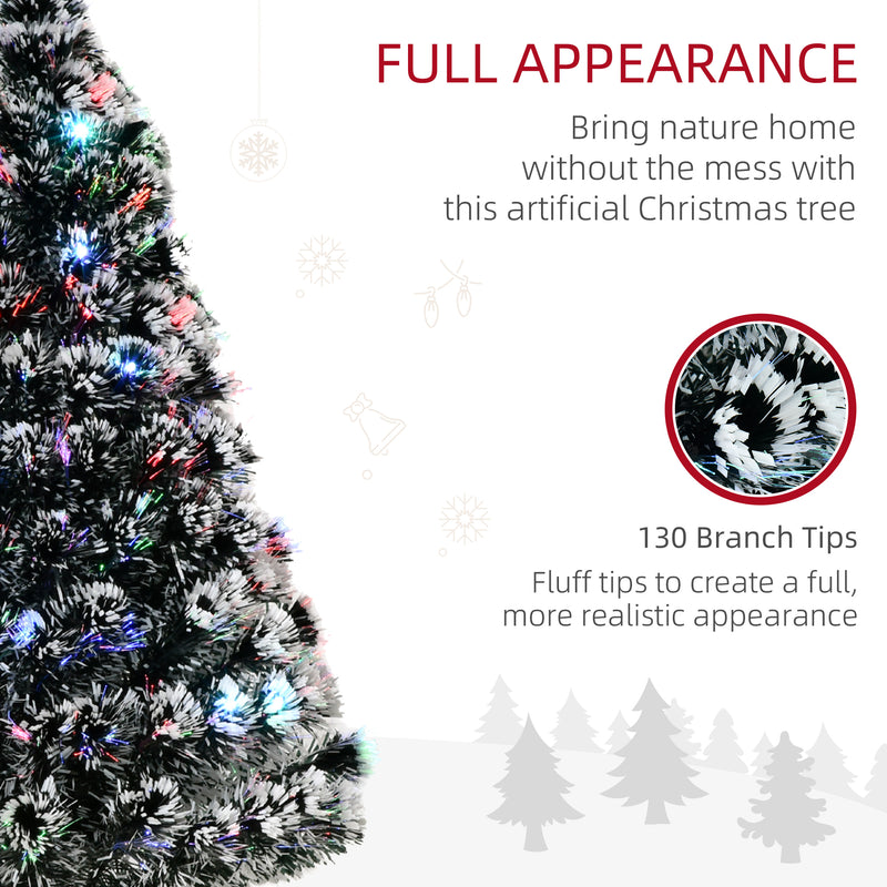 HOMCOM 4ft Artificial Prelit Christmas Tree, Snow Xmas Tree with Colourful LED Lighting Fiber Optics, Green White – view 5