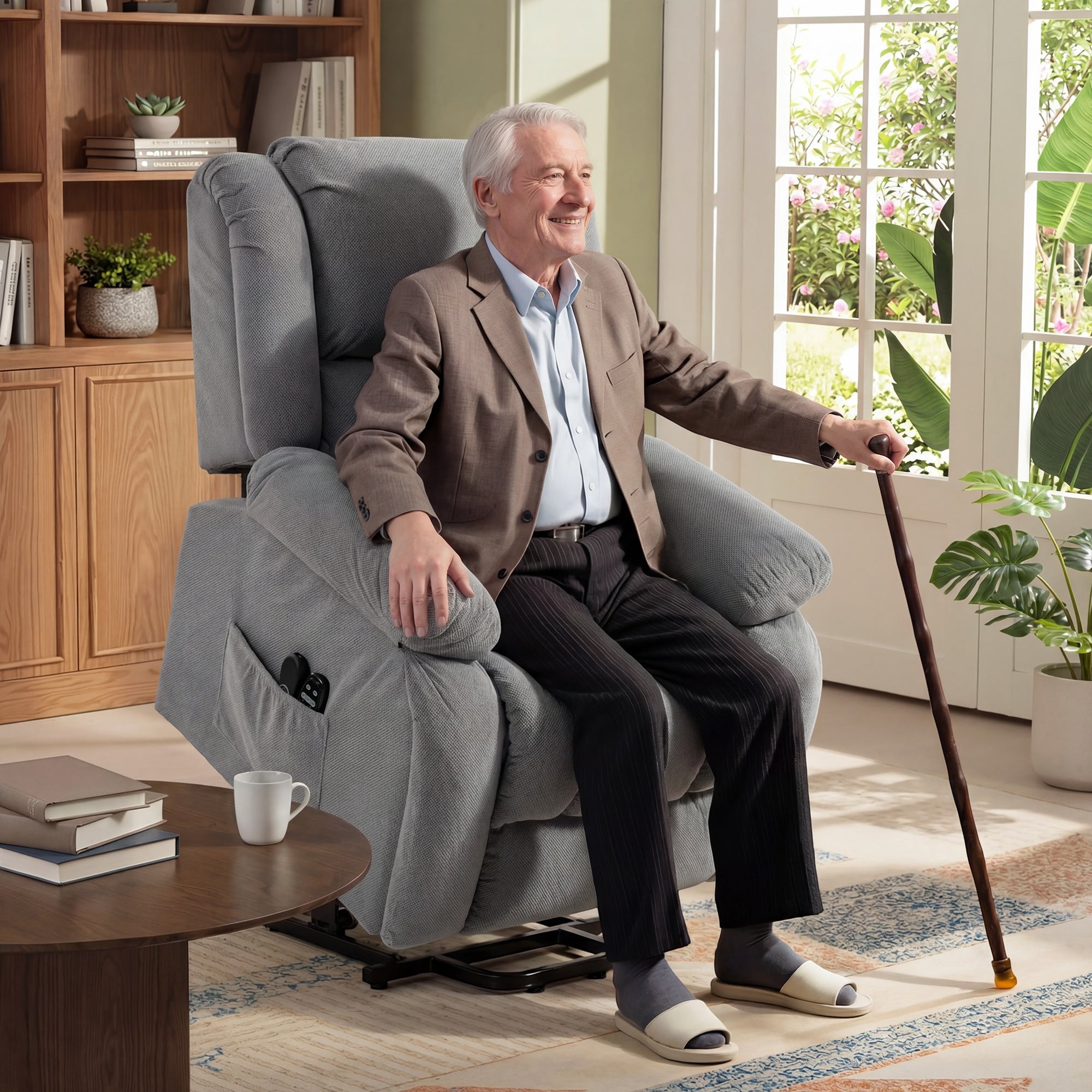 Recliner Armchair Lift Chair, Electric Recliner Chair with Vibration Massage and Heat, Wide Seat, USB Port, Light Grey