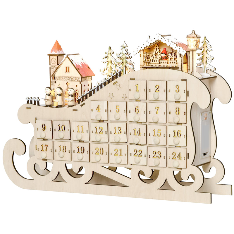 Wooden Sleigh Advent Calendar on a white background