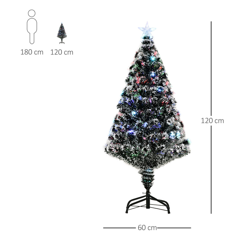 HOMCOM 4ft Artificial Prelit Christmas Tree, Snow Xmas Tree with Colourful LED Lighting Fiber Optics, Green White – view 3