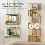 S-Shaped Bookshelf, 6-Tier Bookcase, Freestanding Storage Shelves with Anti-Tip Strap, Light Green