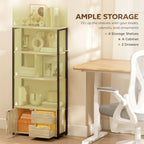 4-Tier Bookcase, Bookshelf with 1 Cabinet and 2 Drawers for Living Room, Bedroom, Study, Natural Wood