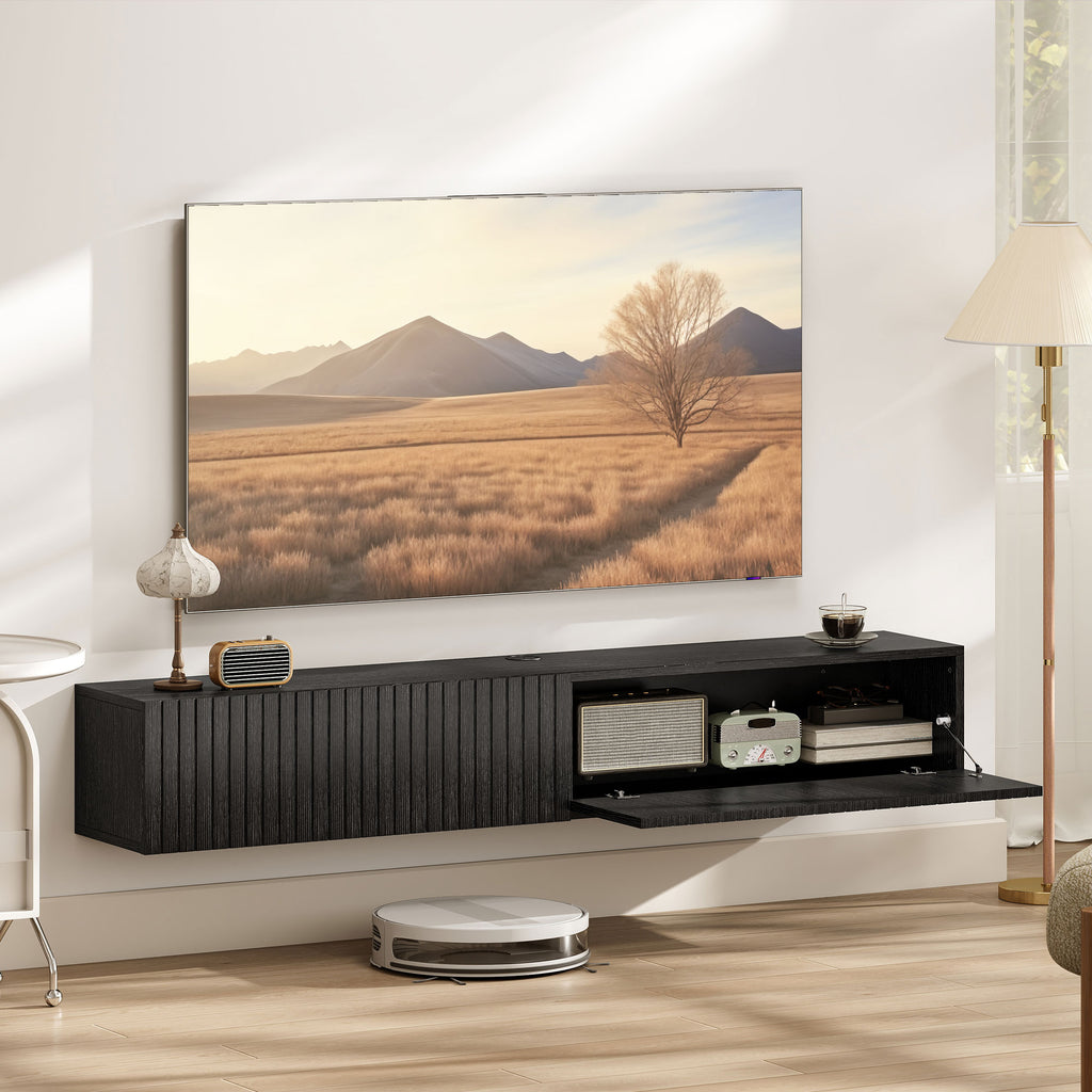 140cm Floating TV Stand, Wall Mount TV Unit with Cable Management Hole, Fits up to 72" TV, Black