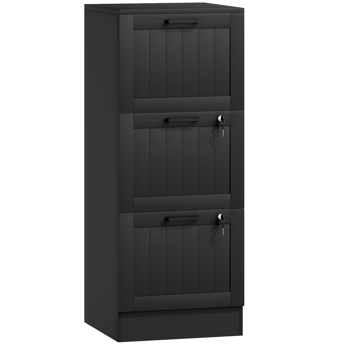 Black 3-drawer filing cabinet with lock and adjustable hanging rails for A4 files