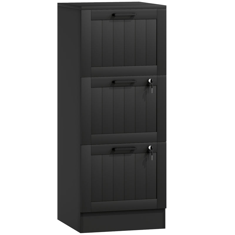 Black 3-drawer filing cabinet with lock and adjustable hanging rails for A4 files