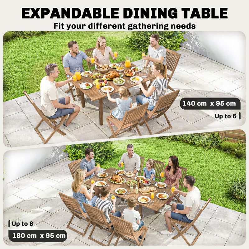 Extending acacia wood garden table with parasol hole – image 4