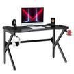 Black 120 cm gaming desk with steel K-shaped frame, cup holder and headphone hook