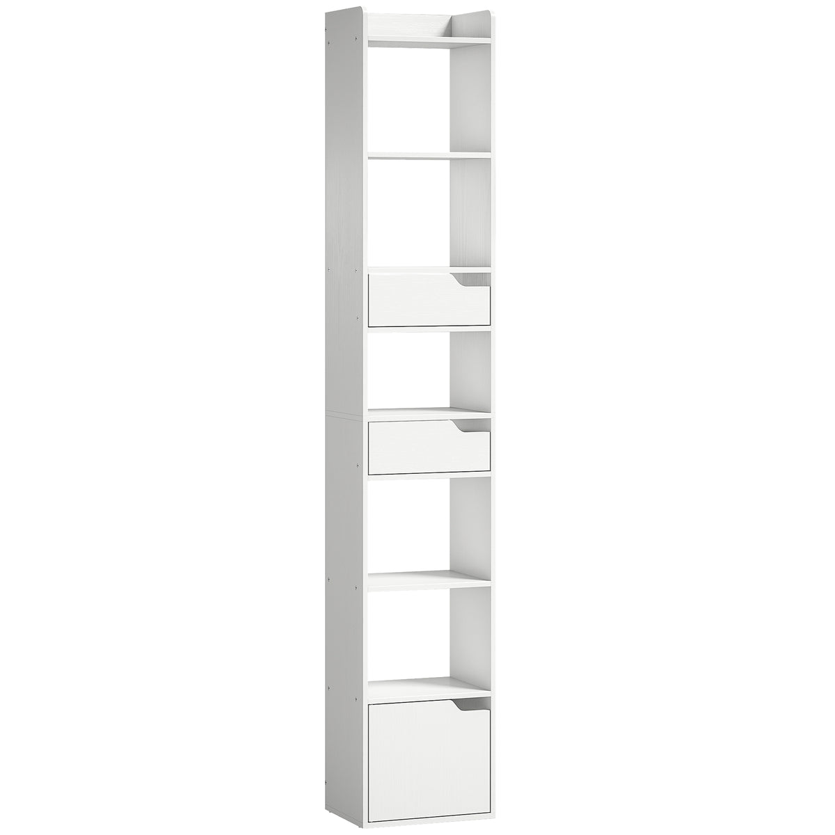 181.5 cm Tall Narrow Bookcase with 2 Drawers & Cabinet – White