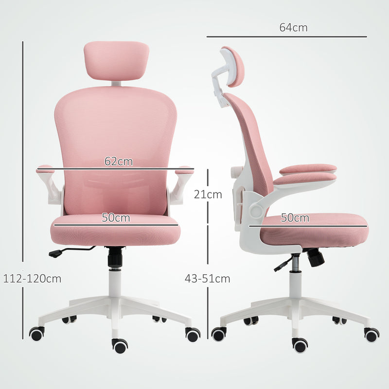 Vinsetto Multi-Adjustable Office Chair, with Lumbar Support, Headrest and Mesh Back - Pink – view 3