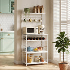 Freestanding Shelving Unit, Industrial Storage Shelf with 6 Hooks and Wine Rack for Living Room, Home Office, White