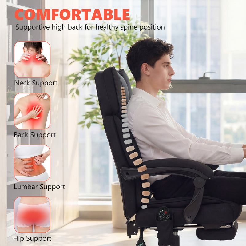 HOMCOM High Back Vibration Massage Office Chair Heated Reclining Computer Chair w/ Adjustable Height, Swivel Wheels – view 5