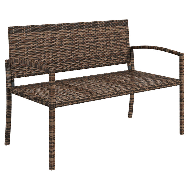 Outsunny All Weather Wicker Garden Loveseat, 2 Seater Poly Rattan Garden Bench, Outdoor Seating Bench Brown