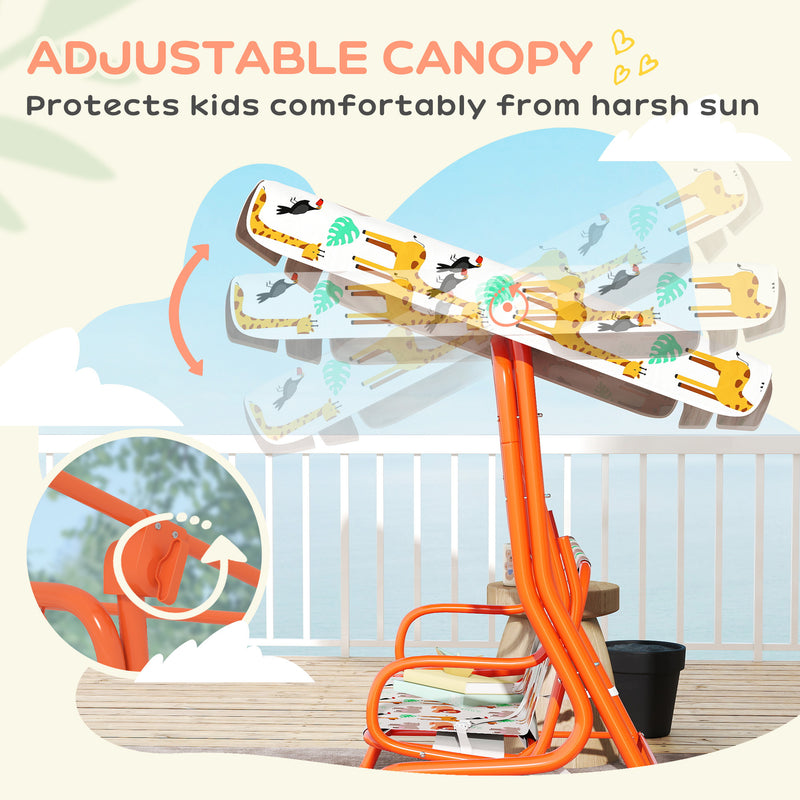 AIYAPLAY Kids Porch Swing, 2-Seater Patio Swing Bench Hammock with Seat Belts, Adjustable Canopy for Garden, Orange – view 4