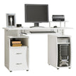 White computer workstation with raised monitor shelf, keyboard tray, side drawers and CPU compartment