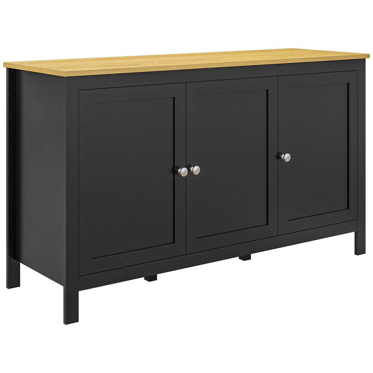 Black 120 cm sideboard with natural wood-effect top and two doors
