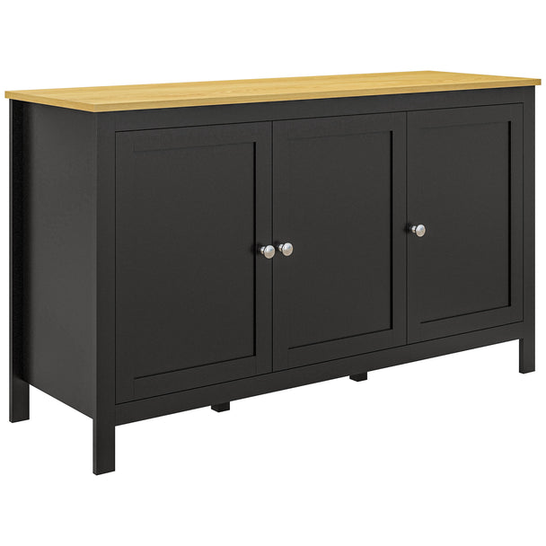 Black 120 cm sideboard with natural wood-effect top and two doors