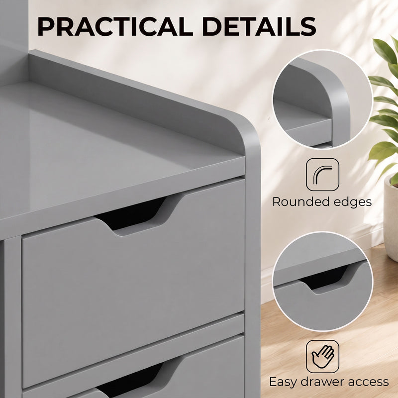 HOMCOM Bedside Table, Small Bedside Cabinet with 2 Drawers and Storage Shelves, Modern Nightstand for Bedroom, Grey – view 7