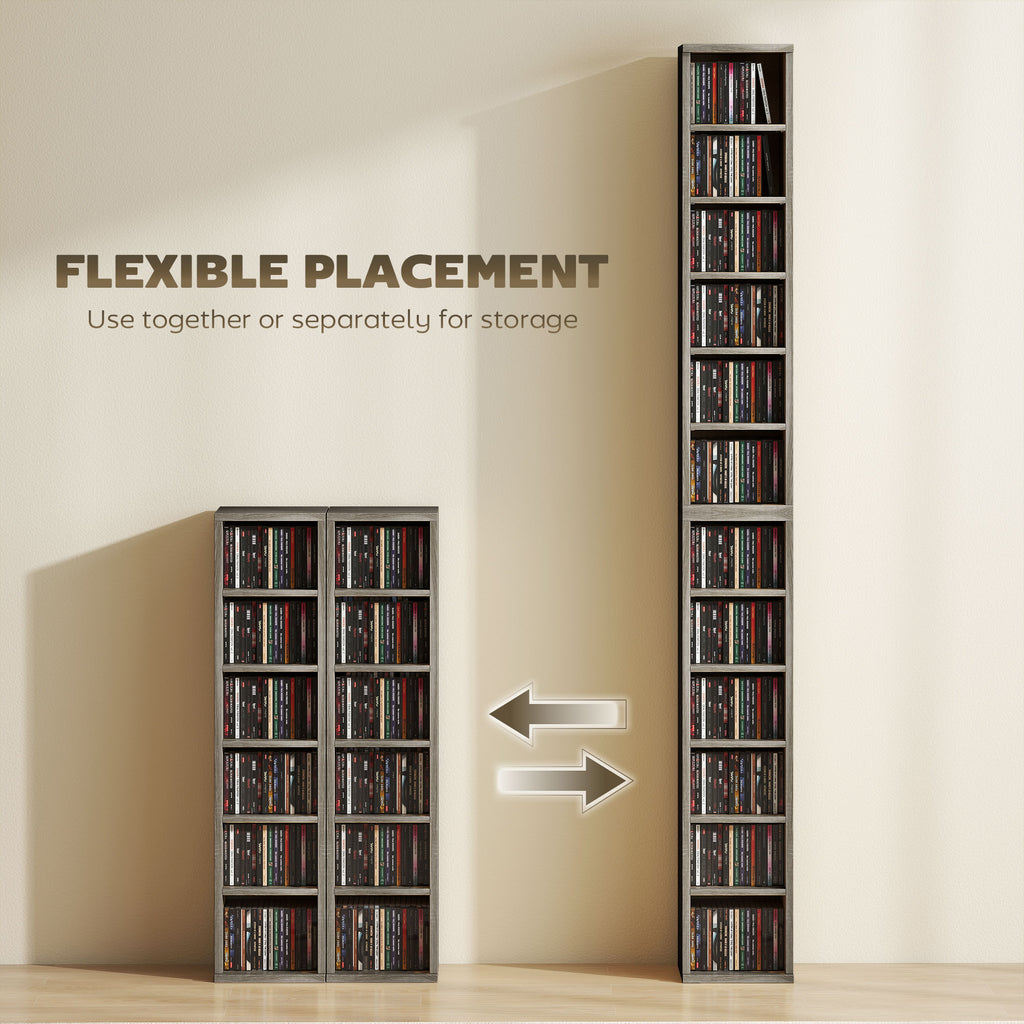 Set of 2 CD Media Display Shelf Unit Tower Rack with Adjustable Shelves, Distressed Grey