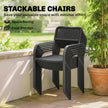 Outsunny Garden Dining Set for 6, Faux Wood Metal Outdoor Table and Stackable Chairs with Plastic Rattan Effect Seat – view 7