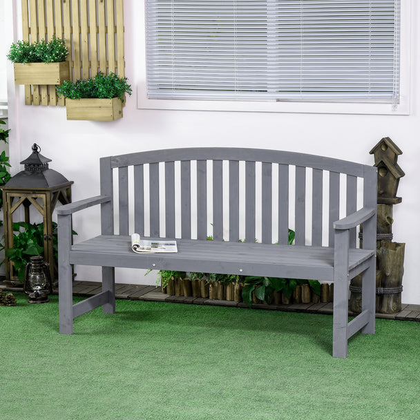Outsunny 2 Seater Wooden Garden Bench with Armrest, Outdoor Furniture Chair for Park, Balcony, Grey – view 2