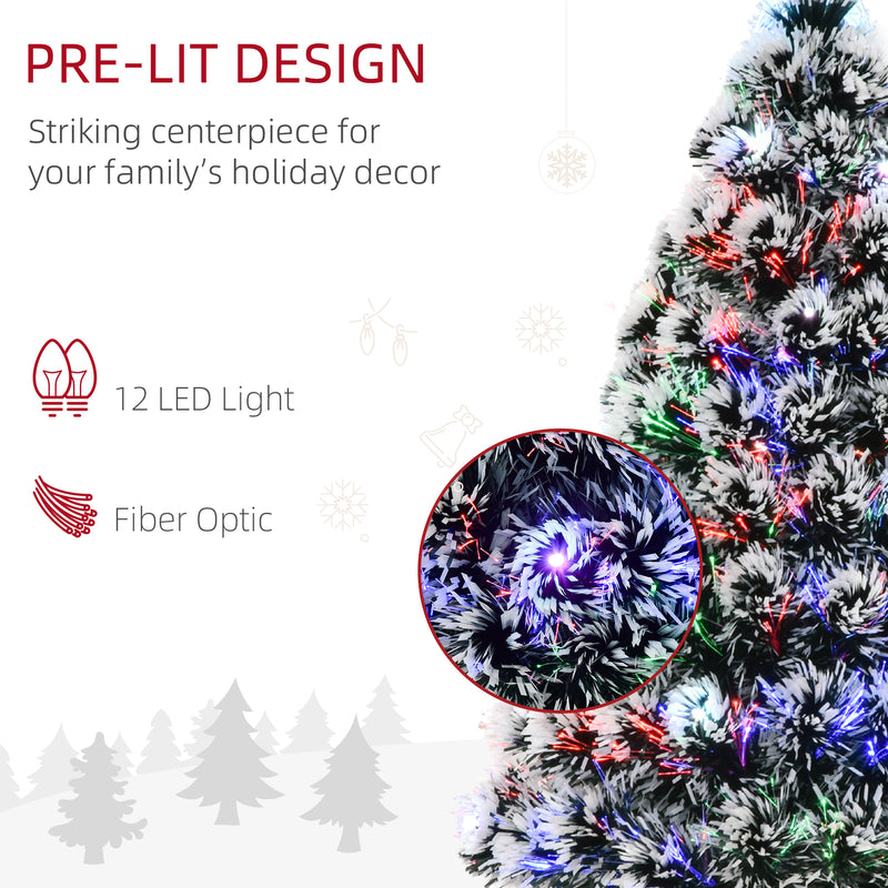HOMCOM 3ft Artificial Prelit Christmas Tree, Snow Xmas Tree with Colourful LED Lighting Fiber Optics, Green White – view 4