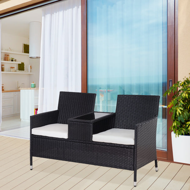 2-seater rattan bench with middle table – image 2
