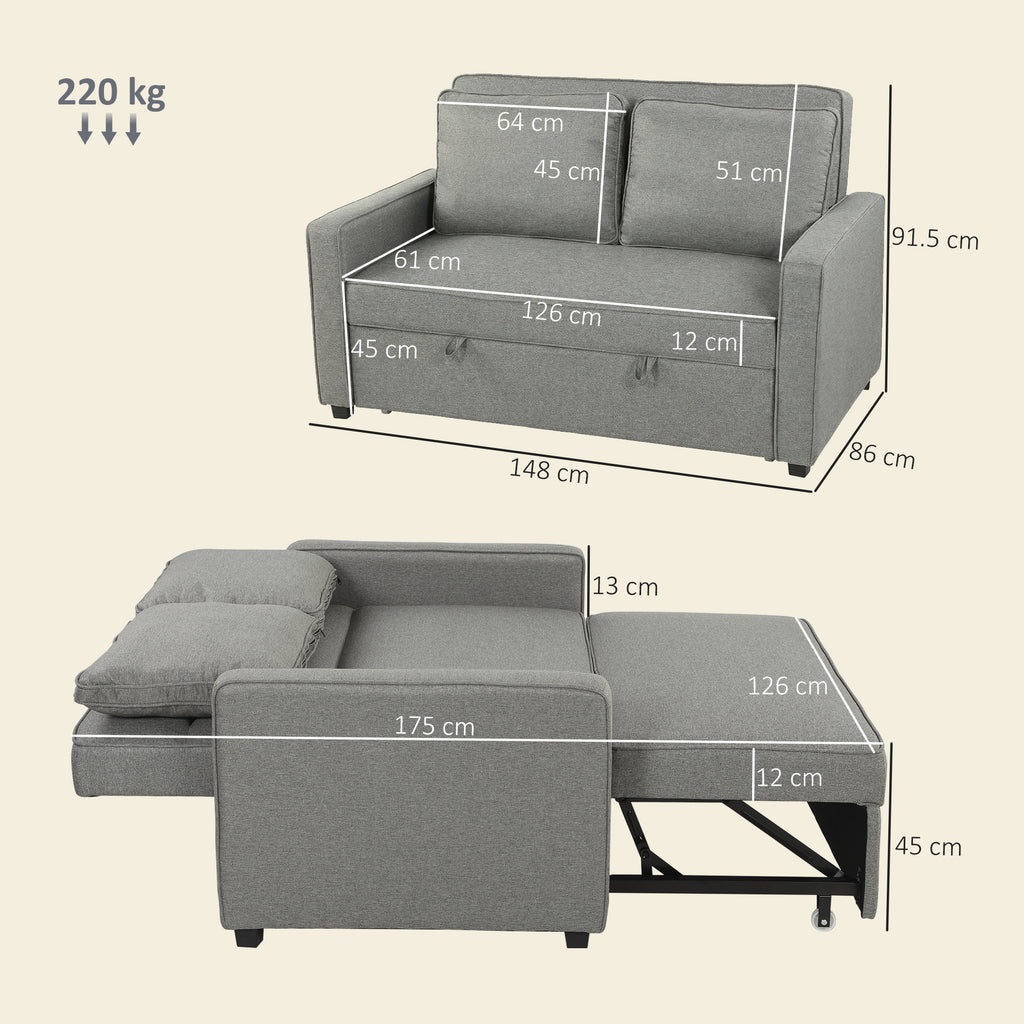 Double Sofa Bed Click Clack Sofa Bed Pull Out Bed with Adjustable Backrest for Living Room and Bedroom Grey