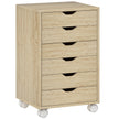 HOMCOM 6 Drawer Vertical File Cabinet, Mobile Filing Cabinet with Quiet Drawers and Wheels with 2 Brakes, Oak Wood