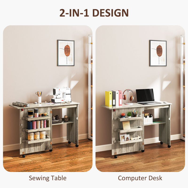 Folding sewing table – grey wood effect – image 6